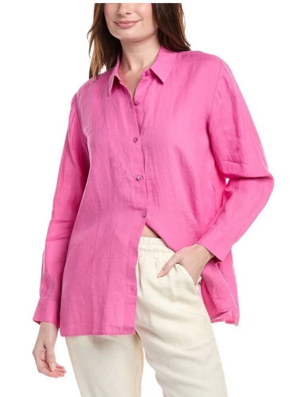 Eileen Fisher Organic Pink Linen Long-Sleeve Button-Down Shirt